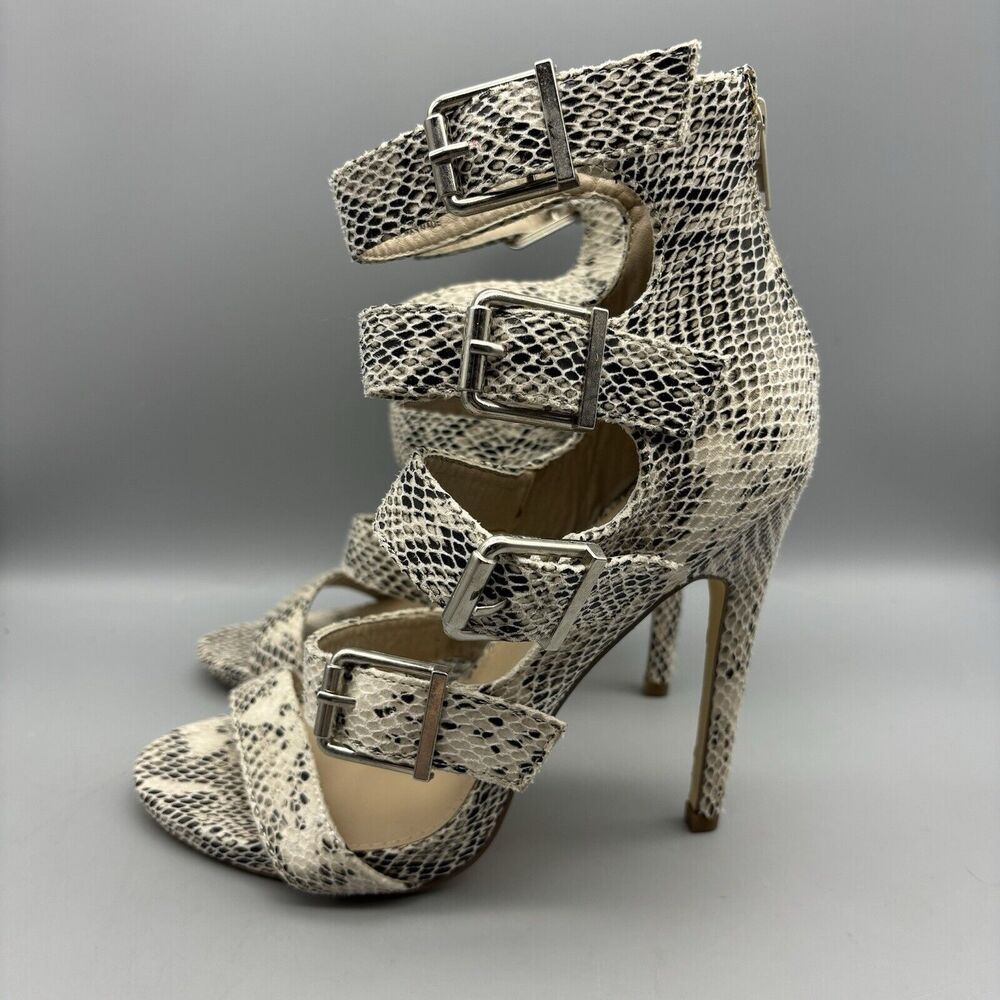 Just‎ Fabulous High Heels Women’s Size 6.5 Connie Snake Print Buckle Up Stiletto